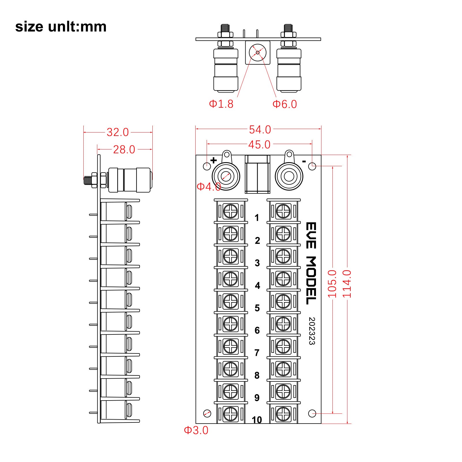 PCB005 1 Set Power Distribution Board 3 Inputs 2 x 10 Outputs for DC AC Voltage