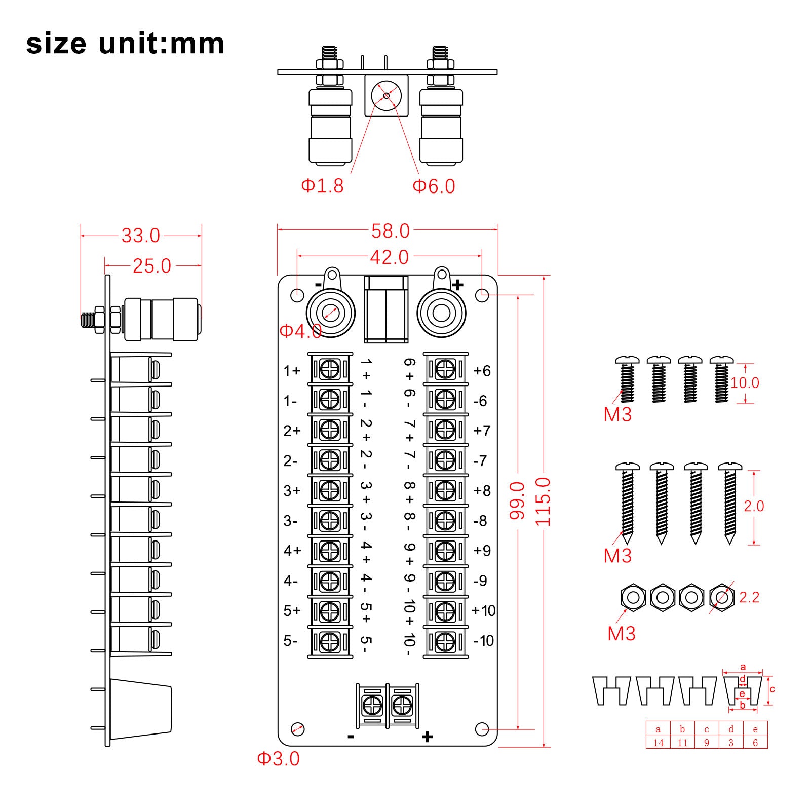 PCB015 1 Unit Distribution Module 20A Power Distributor 3 Inputs 2X10 Outputs AC DC