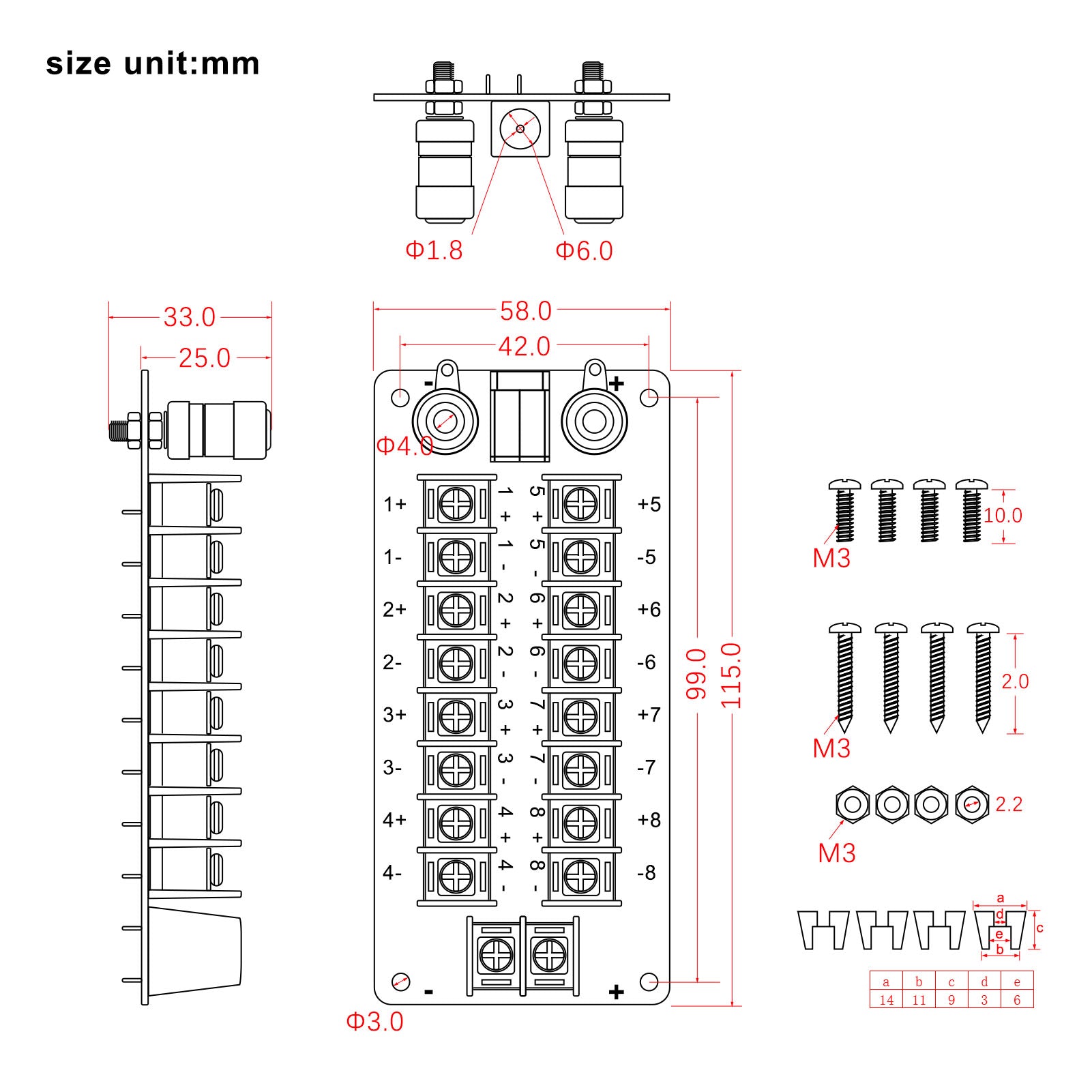 PCB016 1 Unit Distribution Module 20A Power Distributor 3 Inputs 8 Pairs Outputs AC DC