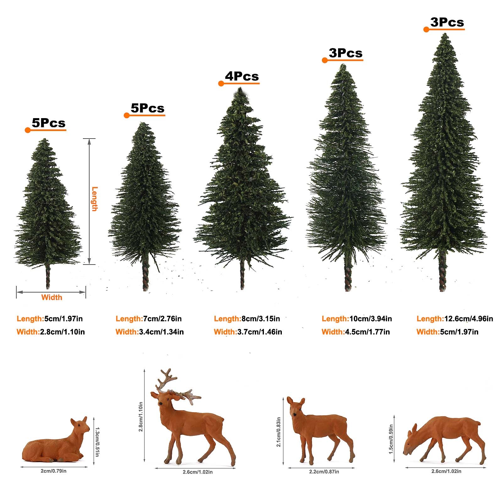 S0804 40pcs HO Scale 1:87 Model Pine Trees with Moose