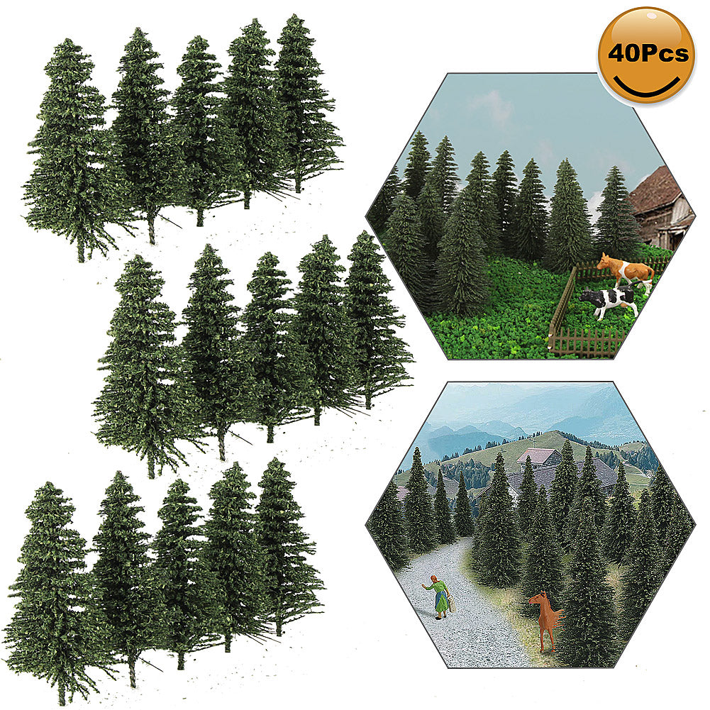 S0806 40pcs TT Scale Model Pine Trees 6.5cm