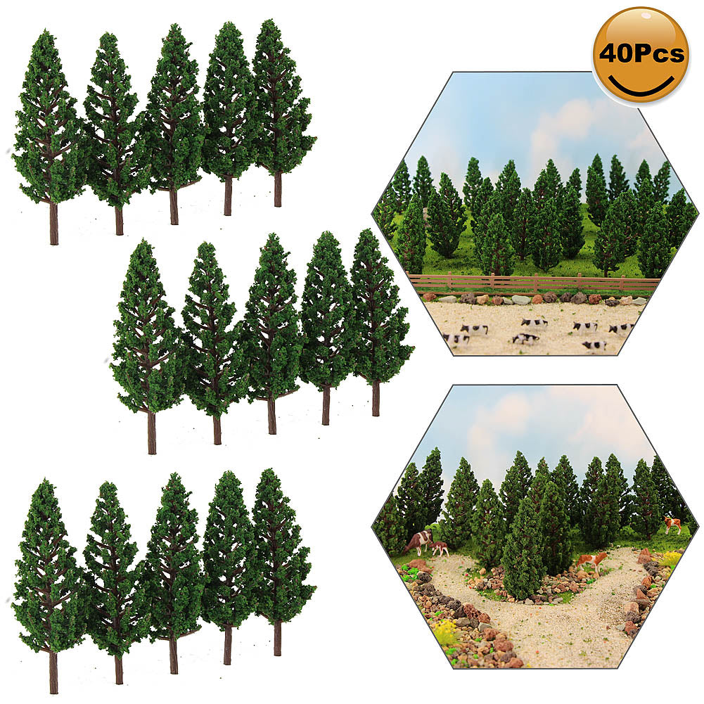 S7828 40pcs TT/HO Scale 1:87 Model Pine Trees Green