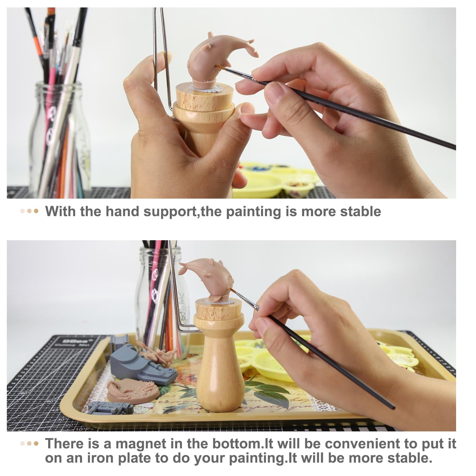 WH02 Wooden Magnet Painting Handle with Bases Coloring Wargame