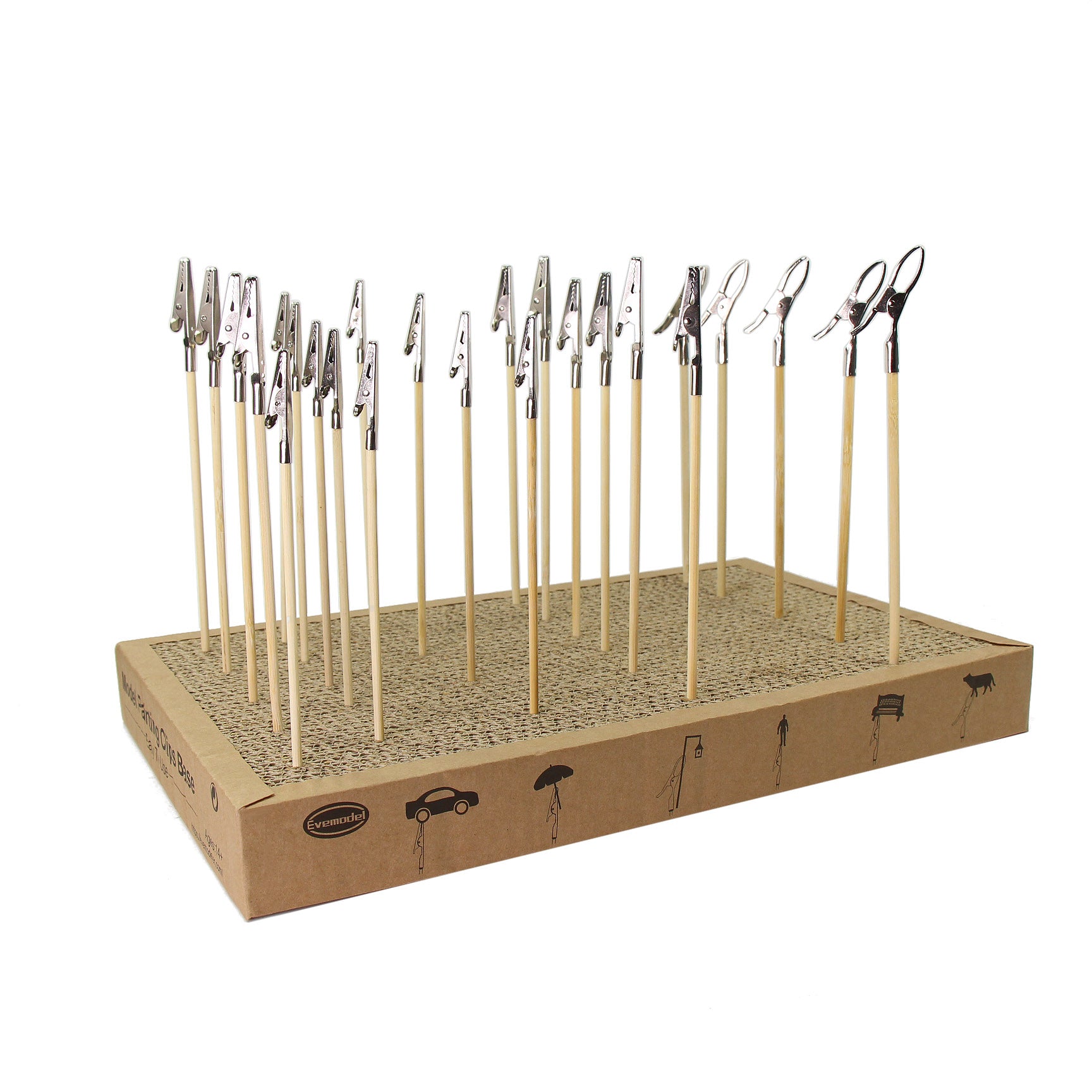 GJJC20B 1 Piece Model Painting Clips Set Cardboard Base 25pcs Alligator Clips Bamboo Sticks