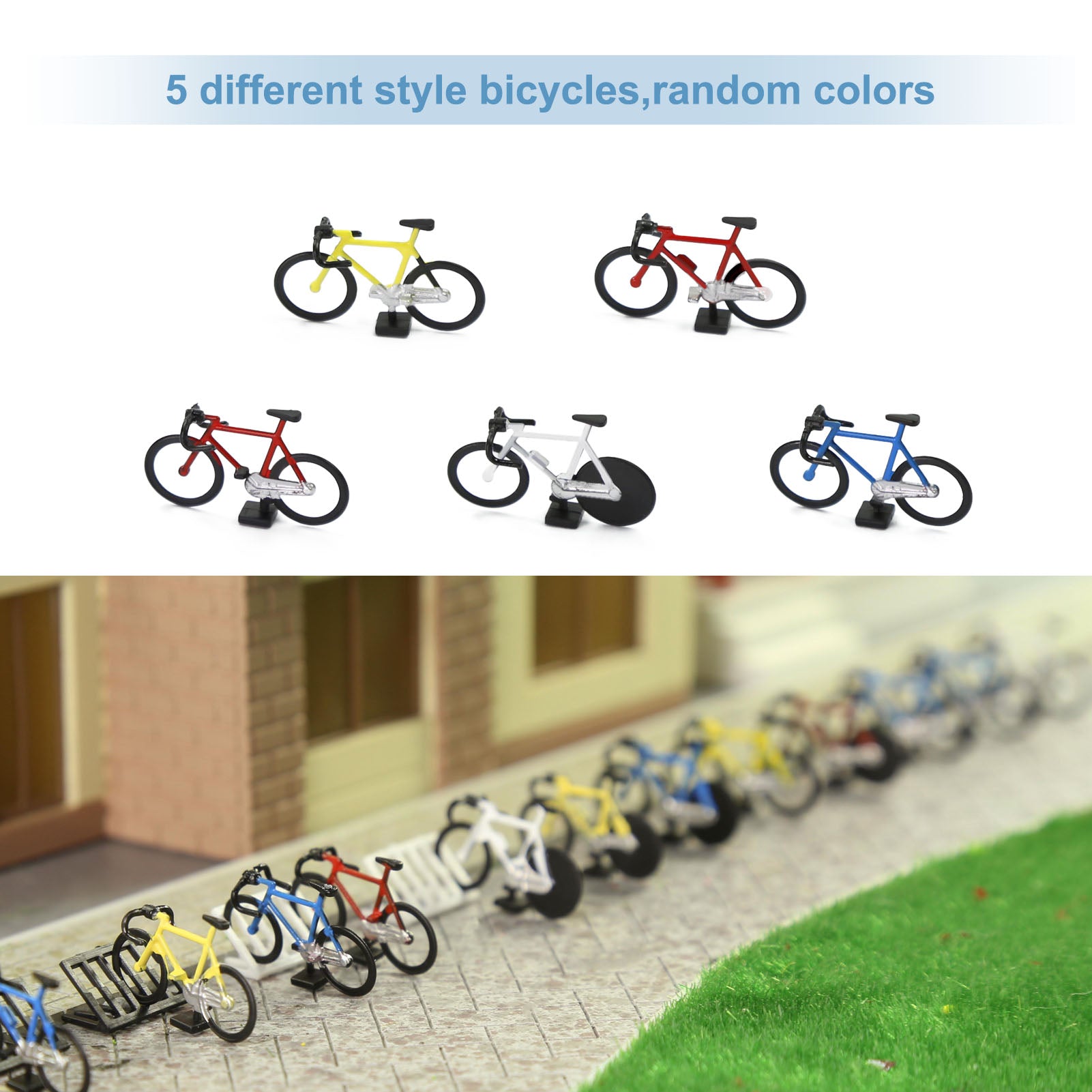 C8702 20pcs Bikes and 4pcs Parking Racks HO Scale 1:87 Bicycles Model Trains Layout