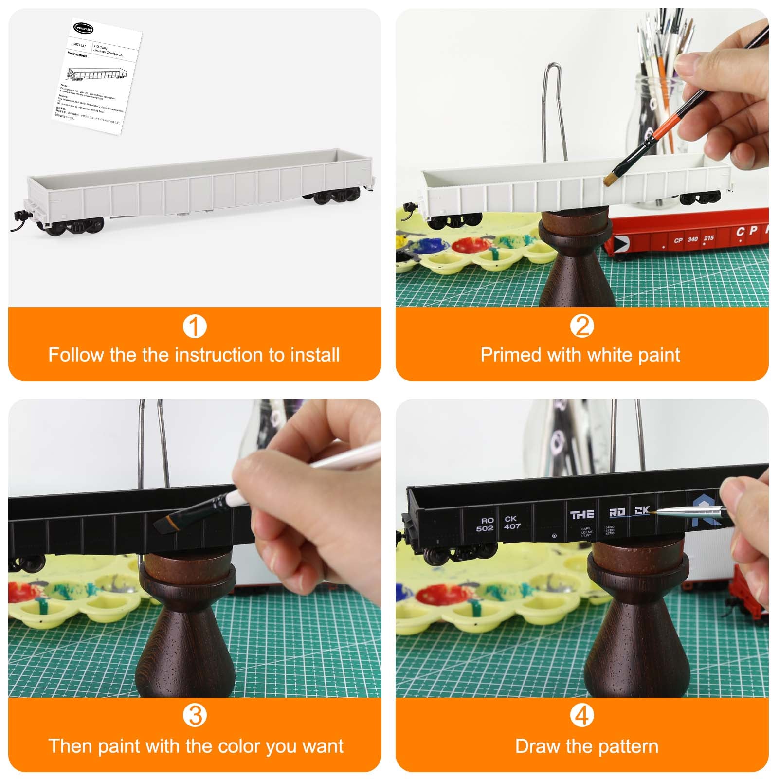 C8743JJ 1 Unit HO Scale 1:87 53ft Low-side Gondola Car Unassembled Wagon Plastic Wheels