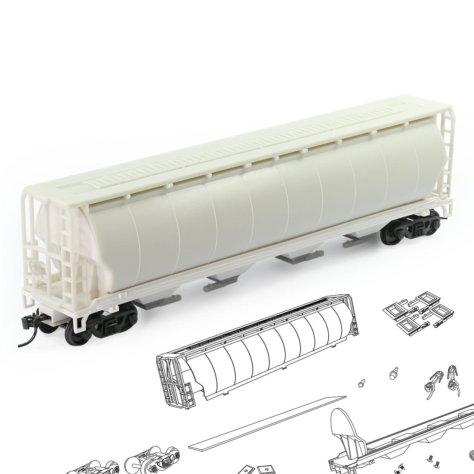 C8744JJ 1pc HO Scale 1:87 Blank Unassembled Grain Hopper Model Railway Wagon