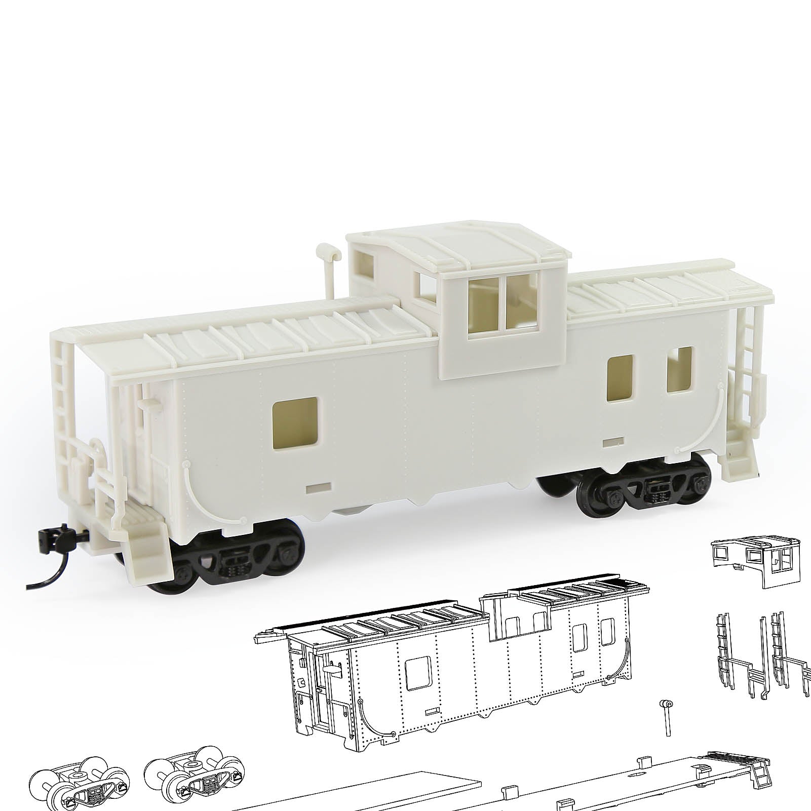 C8763JJ 1pc HO Scale 1:87 Blank Unpainted Unassembled 36' Wide Vision Caboose