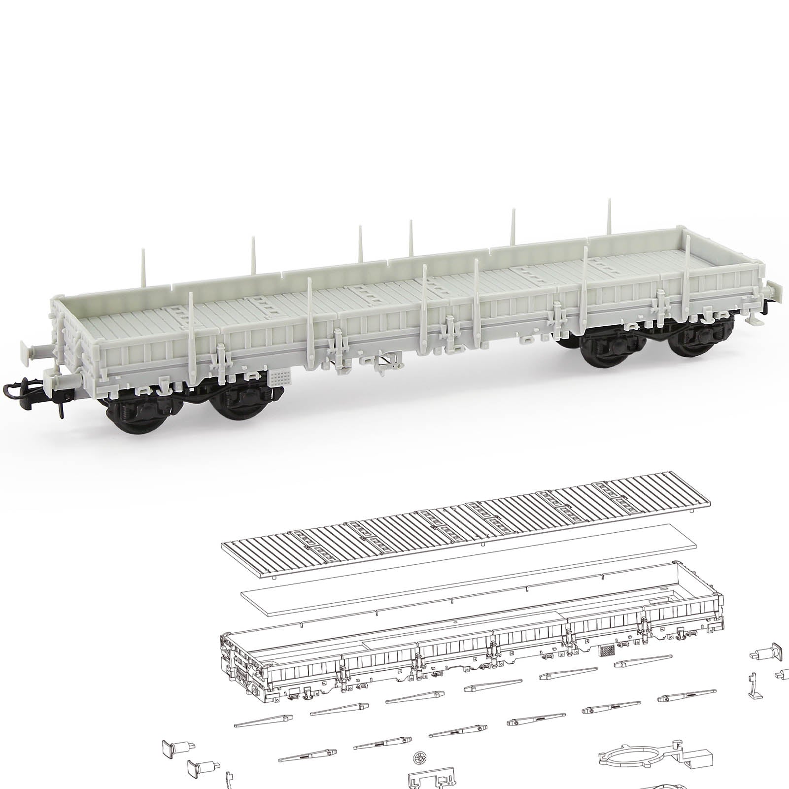 C8764JJ 1pc HO Scale 1:87 Blank Unpainted Unassembled 40' Low-side Flat Car DIY