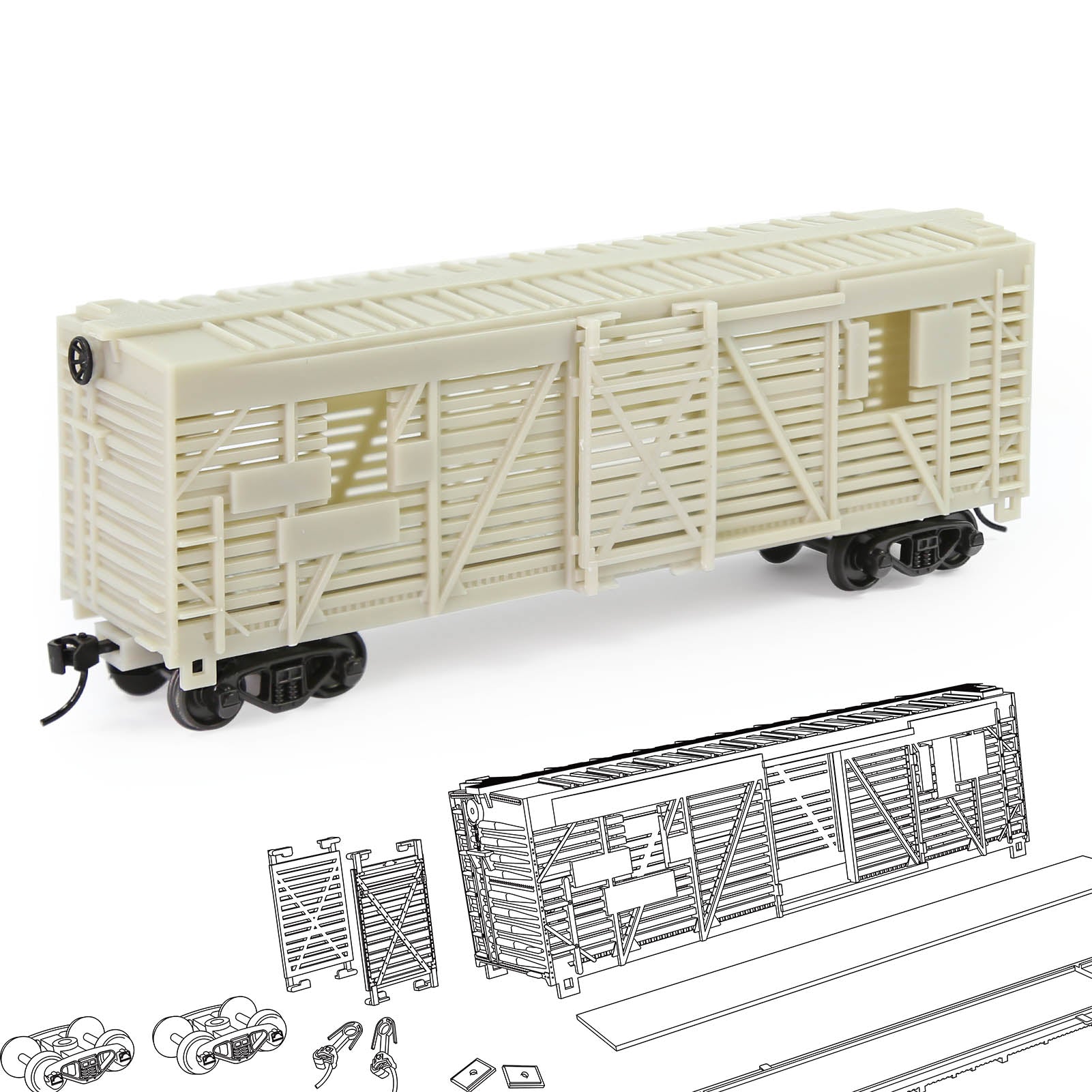 C8767JJ 1pc HO Scale 1:87 Blank Unpainted Unassembled 40' Stock Car