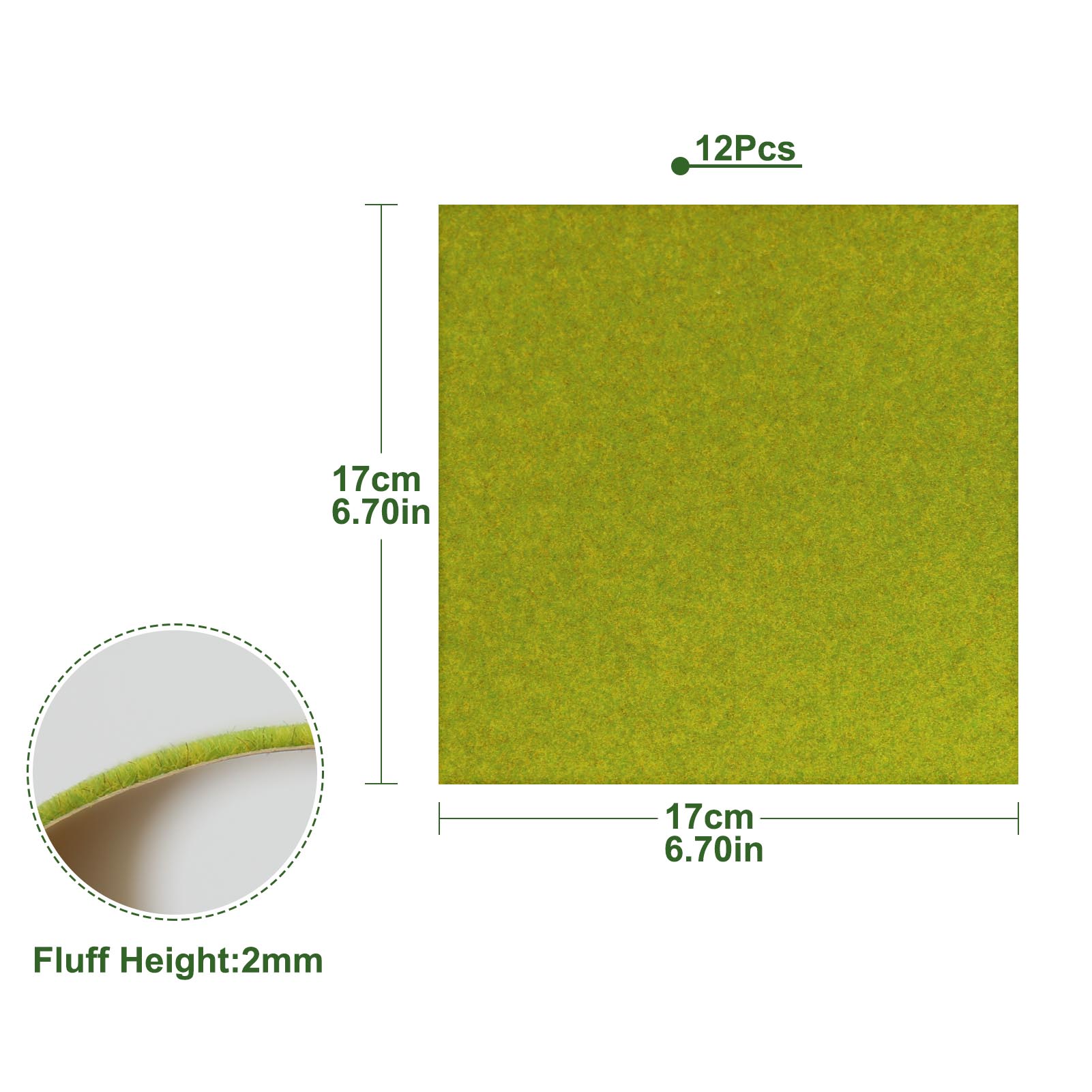 CP17 12pcs 17cmX17cm Grass Mat 2mm Thick Artificial Lawn