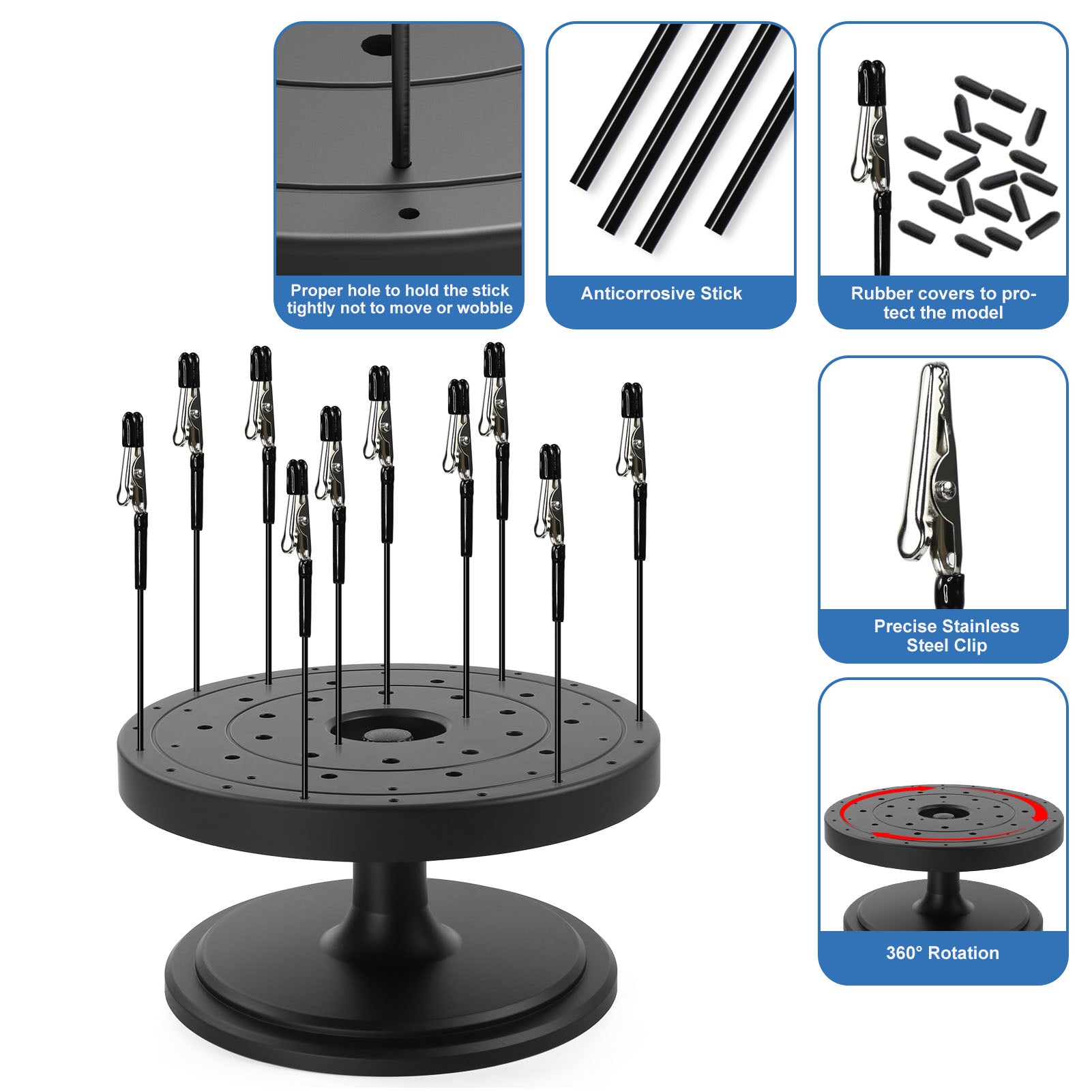 GJJC23PJ 1 Set Model Rotatable Painting Base Alligator Clips Kit Model Airbrush Tools