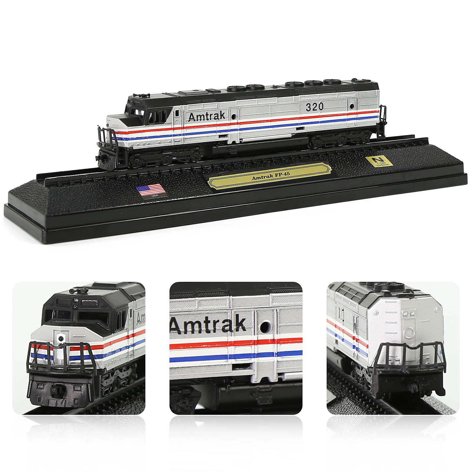 HCTN 1 Unit N Scale 1:160 Model Railroad Static Plastic Locomotives with Base and Display Case