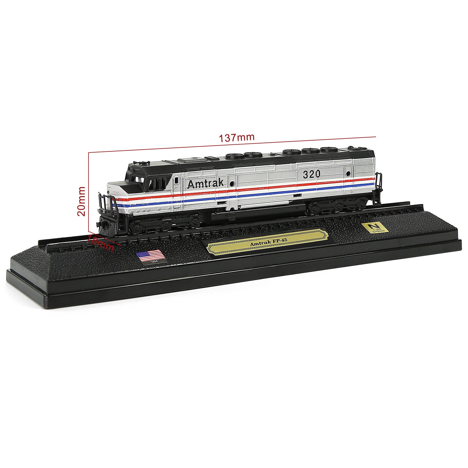 HCTN 1 Unit N Scale 1:160 Model Railroad Static Plastic Locomotives with Base and Display Case