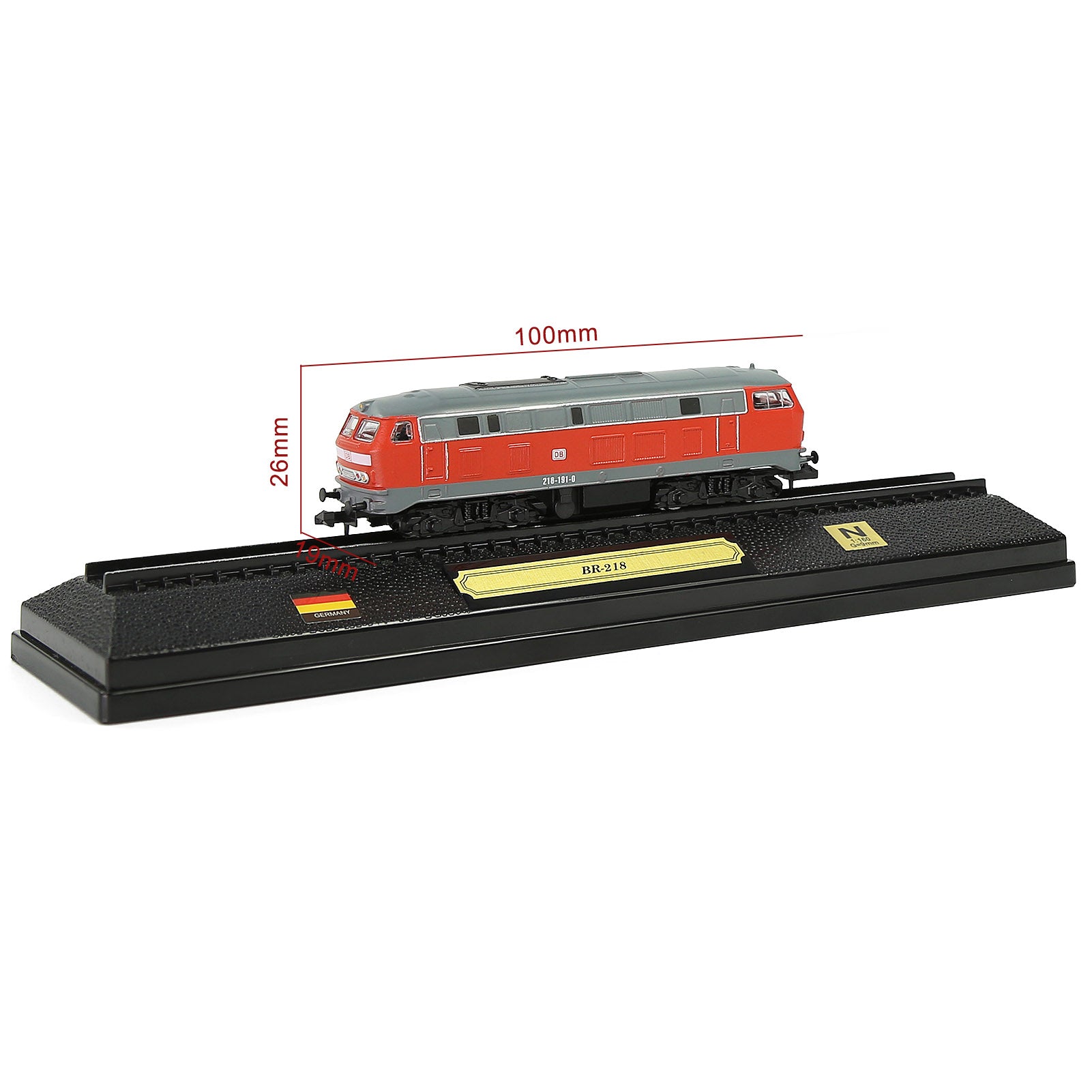 HCTN 1 Unit N Scale 1:160 Model Railroad Static Plastic Locomotives with Base and Display Case