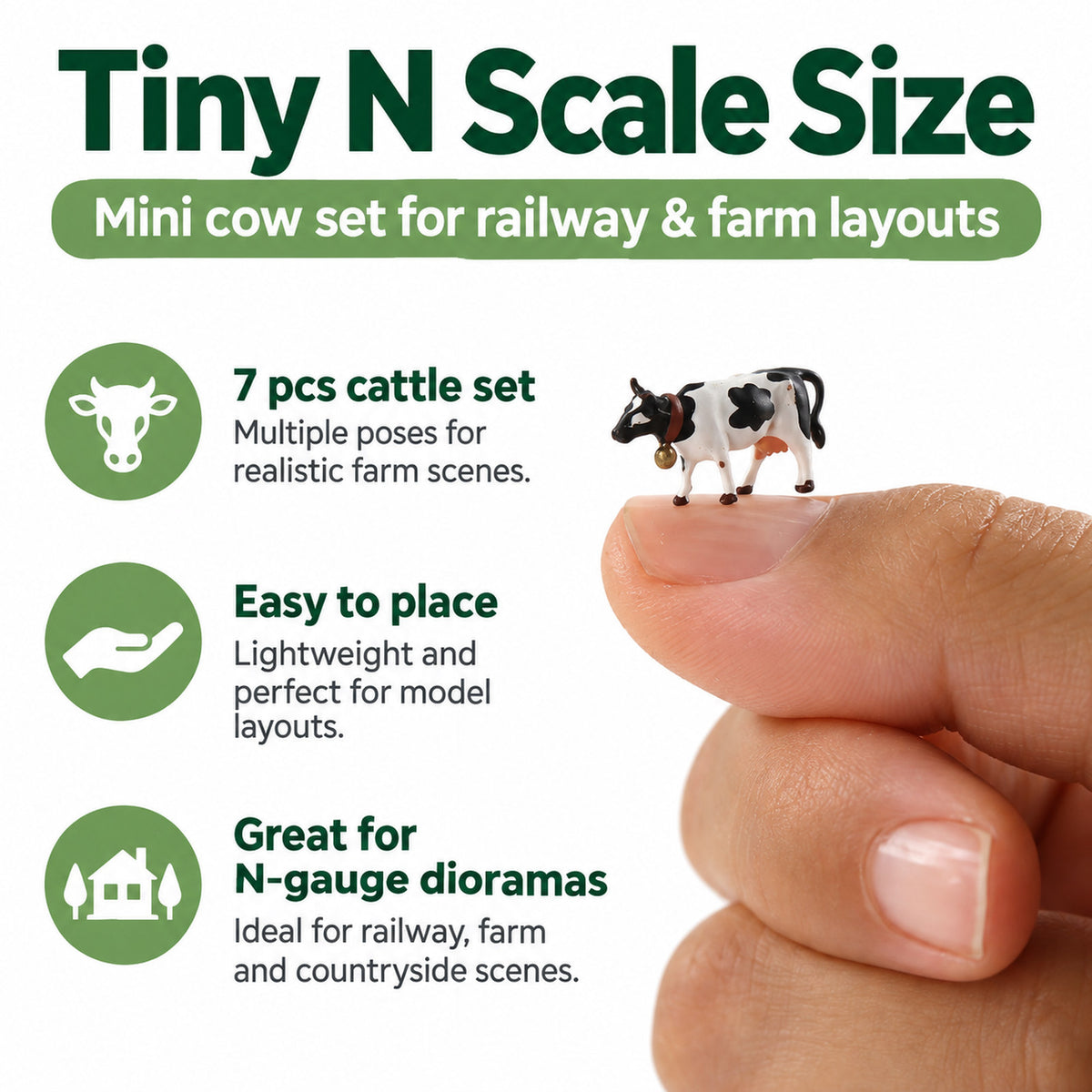 HFANN2350 7pcs N Scale 1:160 Model Railway N Scale Holstein Cows Cattle