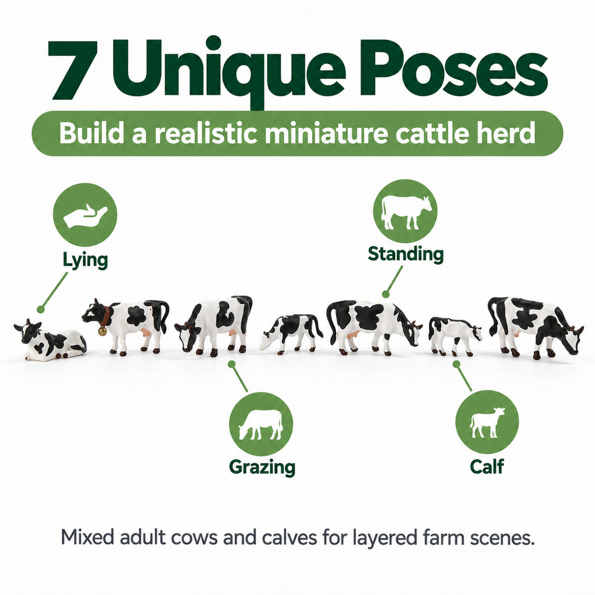 HFANN2350 7pcs N Scale 1:160 Model Railway N Scale Holstein Cows Cattle