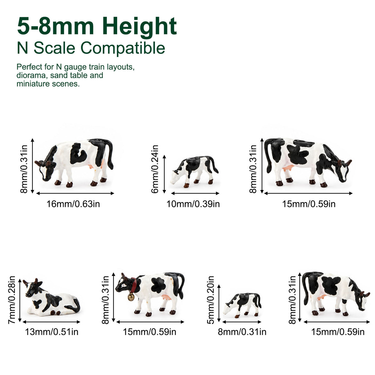 HFANN2350 7pcs N Scale 1:160 Model Railway N Scale Holstein Cows Cattle