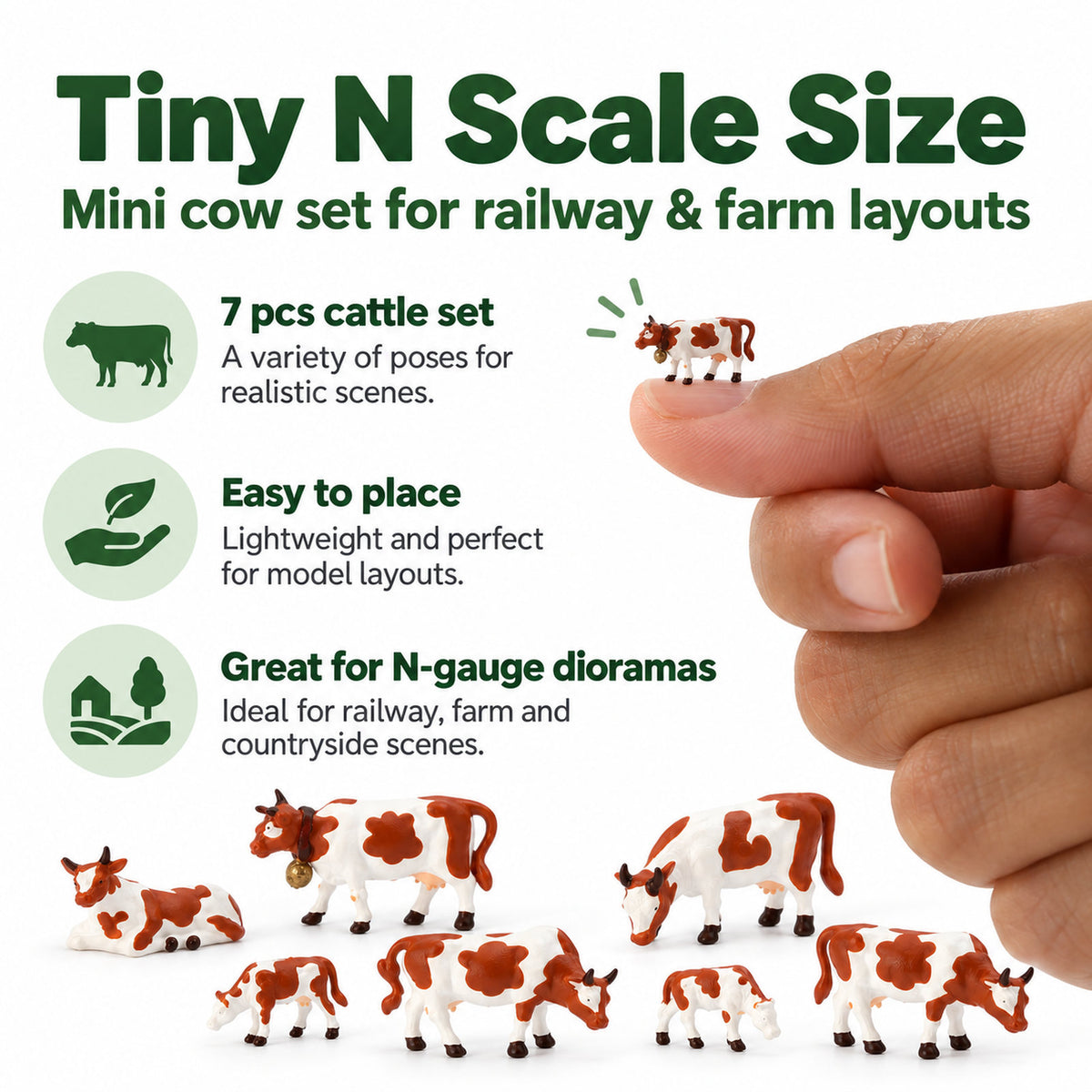 HFANN2353 7pcs N Scale 1:160 Model Railway Brown Milk Cows Cattle