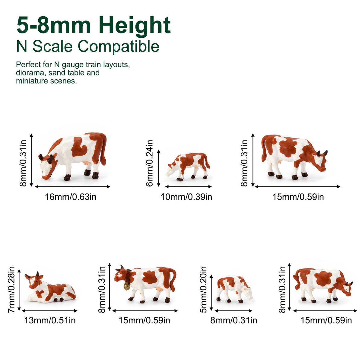 HFANN2353 7pcs N Scale 1:160 Model Railway Brown Milk Cows Cattle