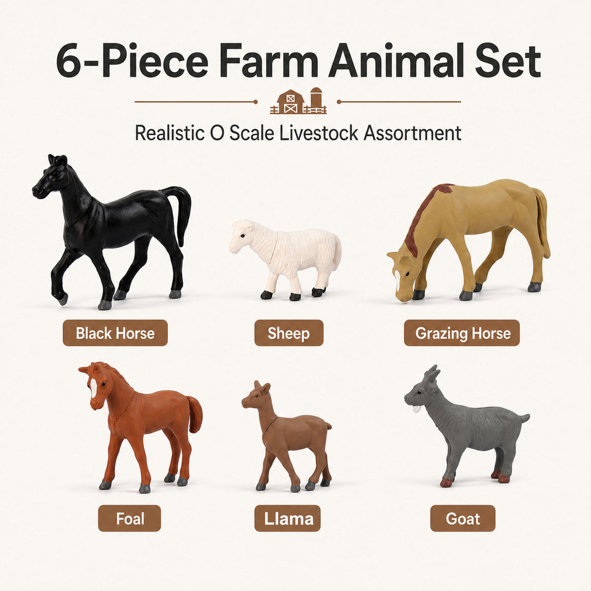 HFANO7174 6pcs O Scale 1:48 Model Railway Livestock Horse Foal Sheep Goat Animal