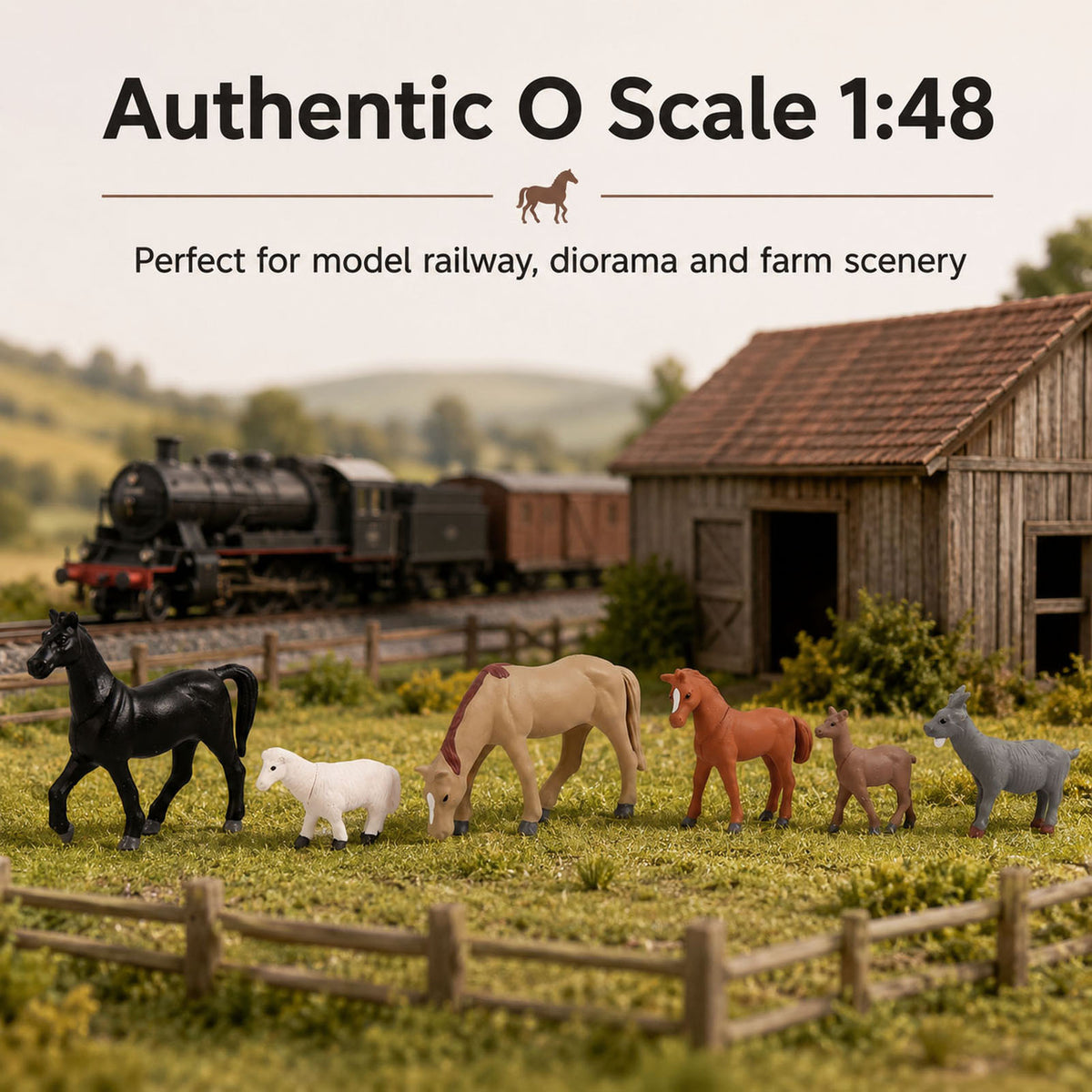 HFANO7174 6pcs O Scale 1:48 Model Railway Livestock Horse Foal Sheep Goat Animal