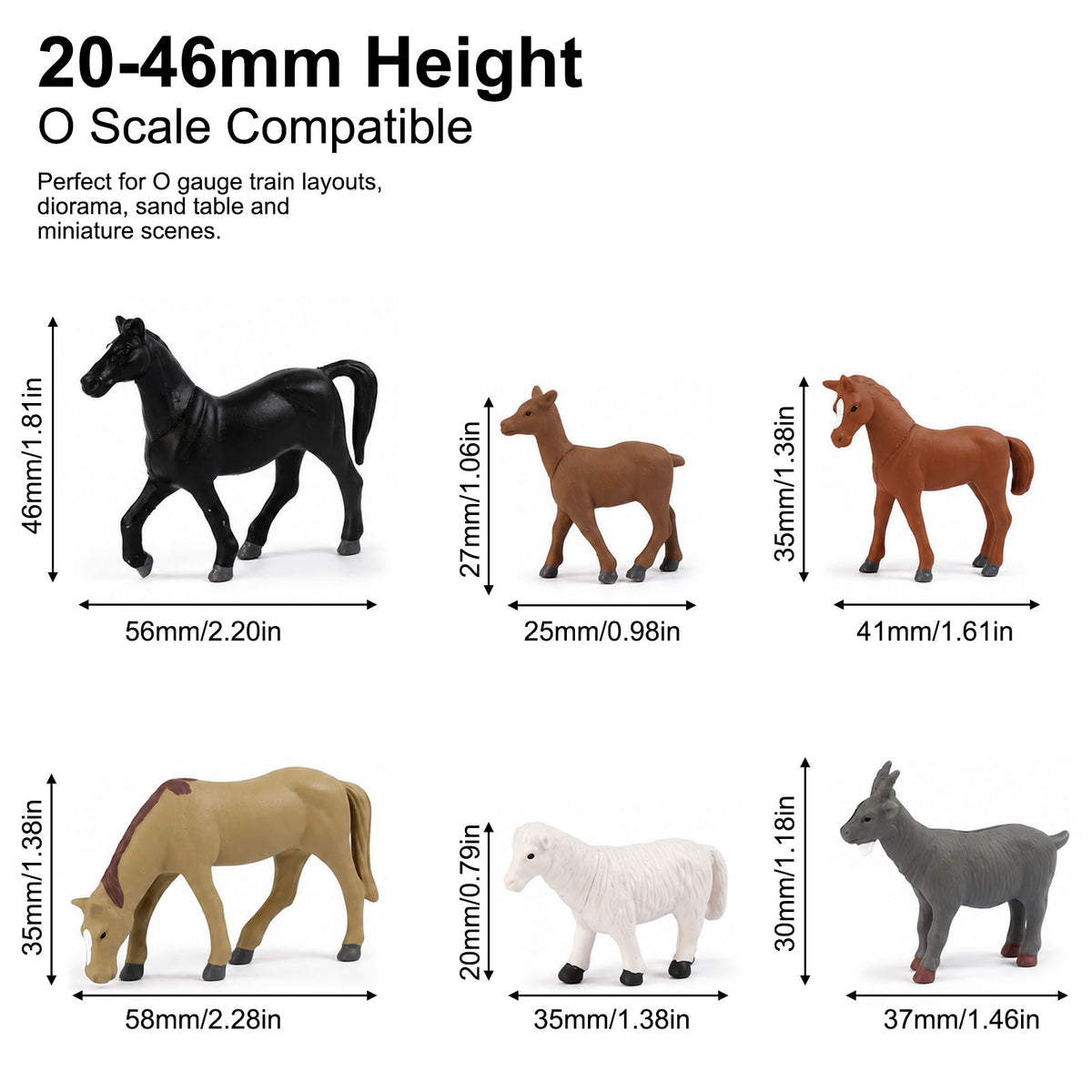 HFANO7174 6pcs O Scale 1:48 Model Railway Livestock Horse Foal Sheep Goat Animal