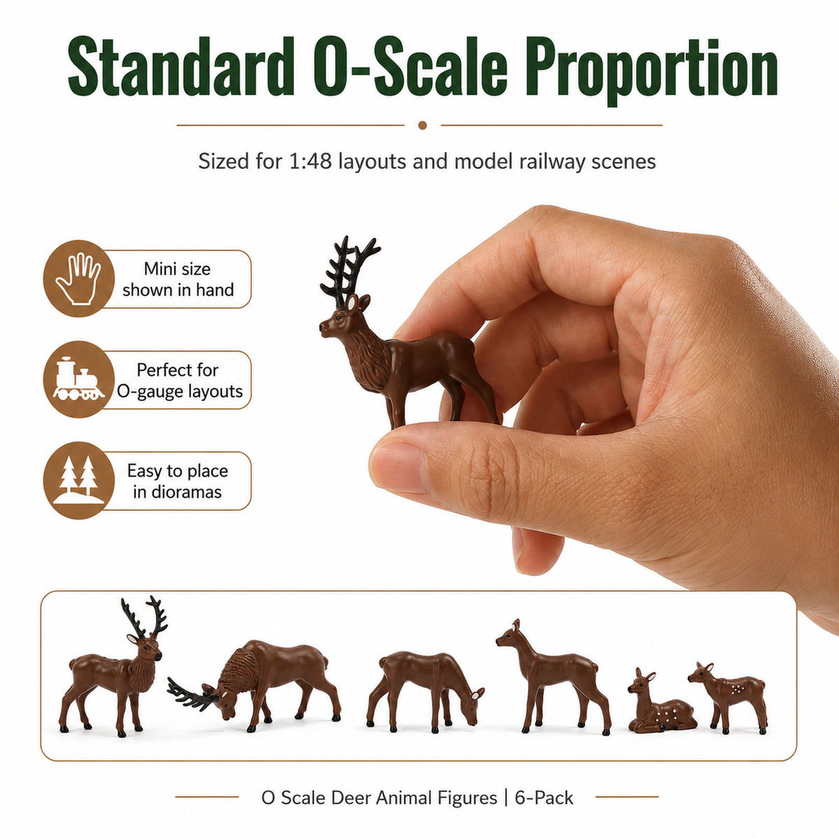 HFANO7177 6pcs O Scale 1:48 Reed Deer Stag Doe & Fawn Deer Set Model Wild Animal