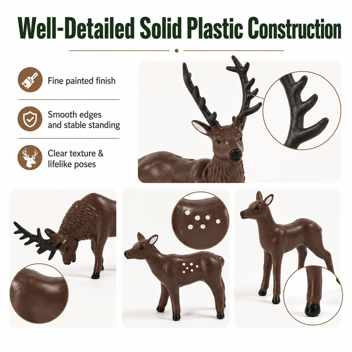 HFANO7177 6pcs O Scale 1:48 Reed Deer Stag Doe & Fawn Deer Set Model Wild Animal