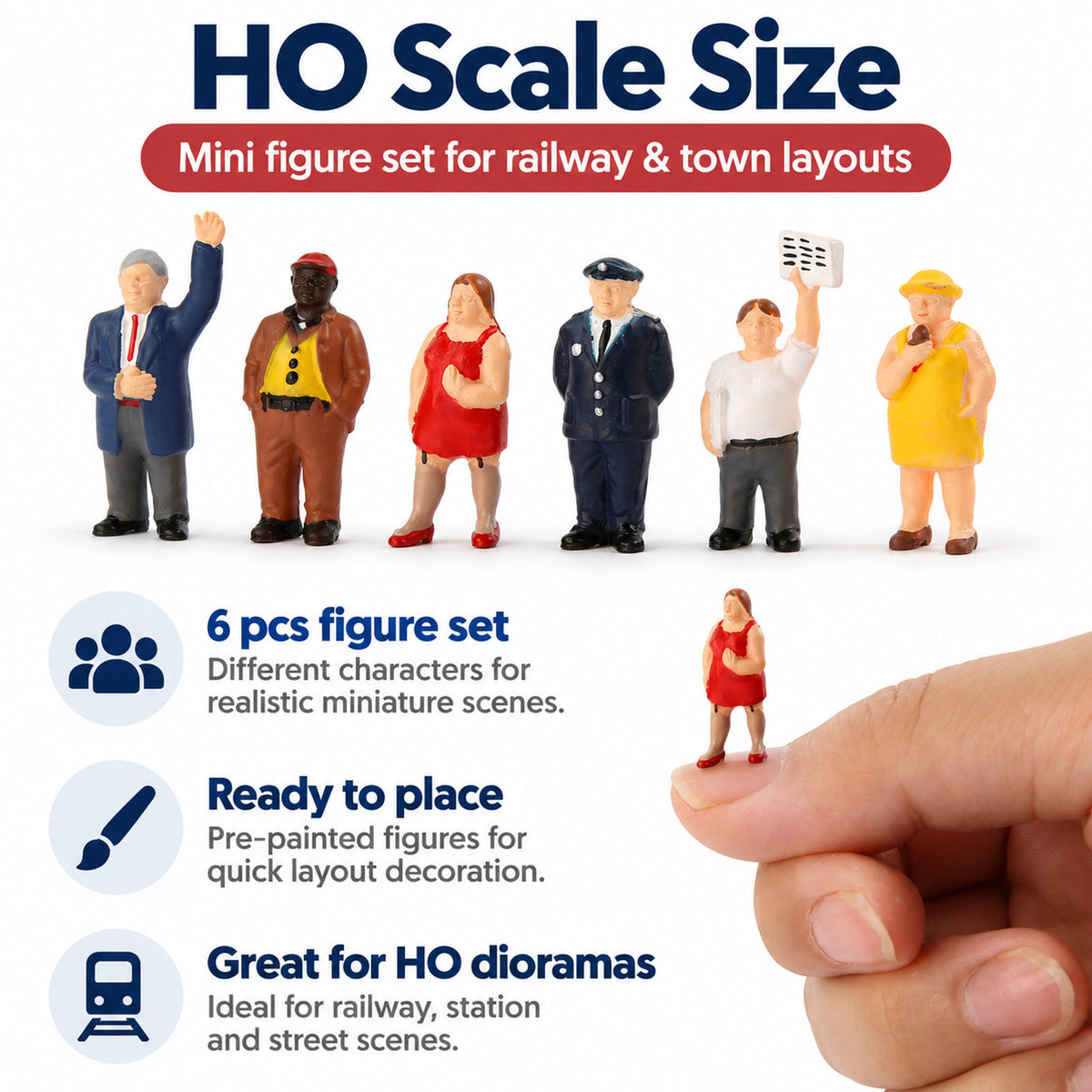 HFPHO6697 6pcs HO Scale 1:87 Model Railway Full Figured Folks Painted People