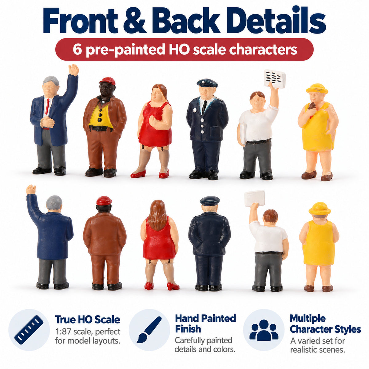 HFPHO6697 6pcs HO Scale 1:87 Model Railway Full Figured Folks Painted People