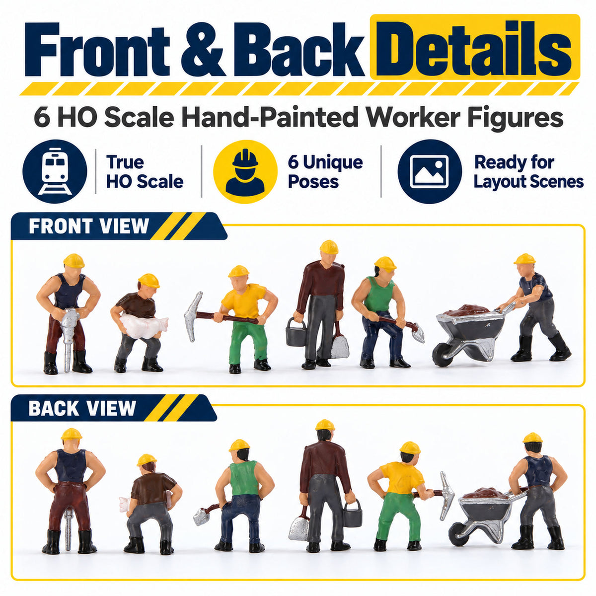 HFPHO6700 6pcs HO Scale 1:87 Model Trains Track Laying Crew Painted People
