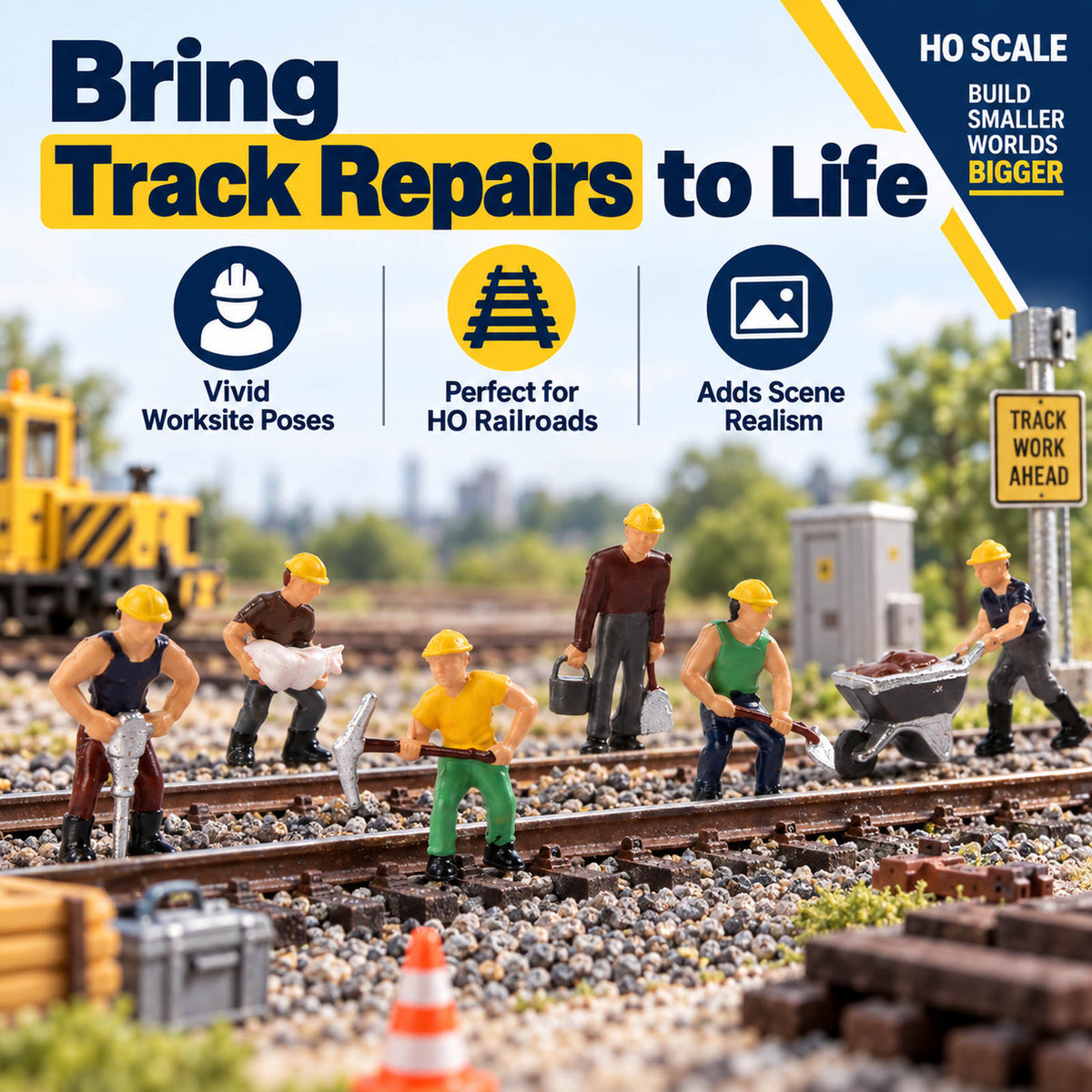 HFPHO6700 6pcs HO Scale 1:87 Model Trains Track Laying Crew Painted People