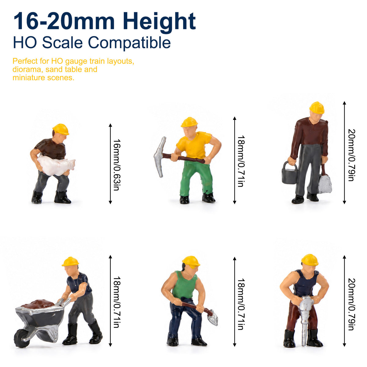 HFPHO6700 6pcs HO Scale 1:87 Model Trains Track Laying Crew Painted People