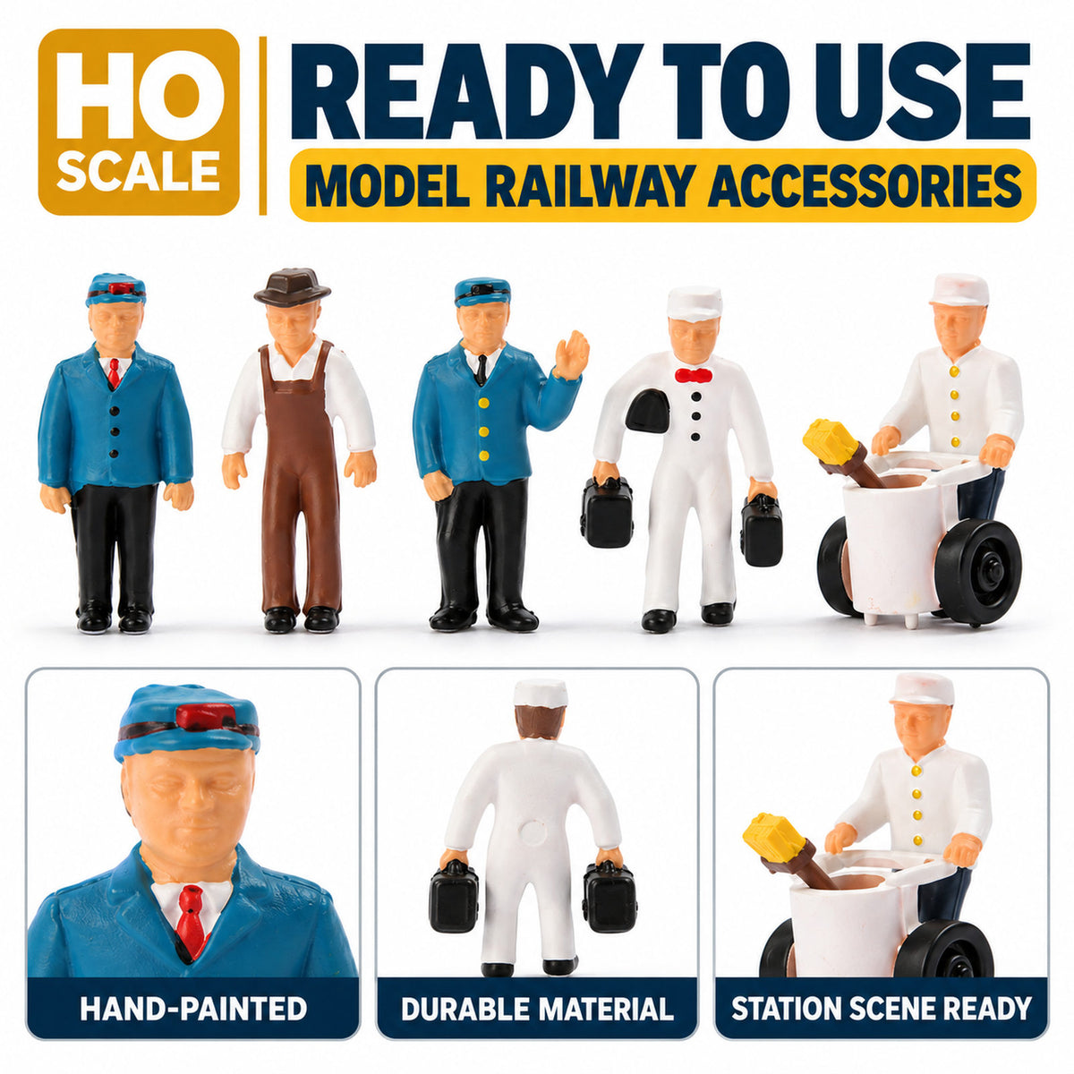 HFPHO6709 6pcs HO Scale 1:87 Model Railway Station Crew Painted People