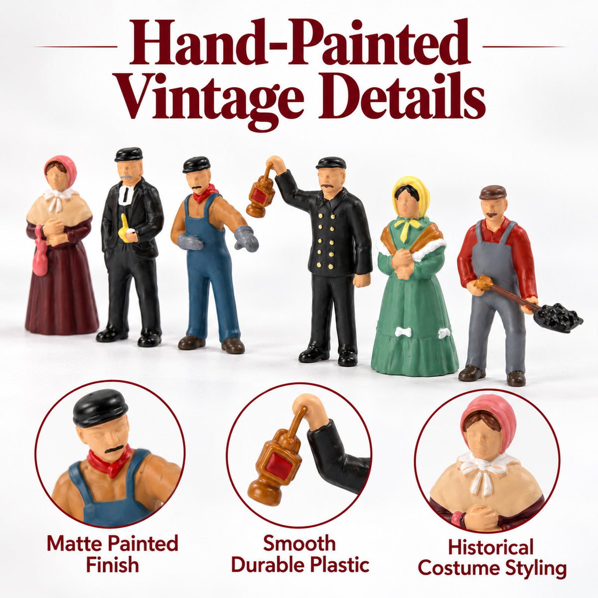 HFPHO6716 6pcs HO Scale 1:87 Model Railway Steam Era People Painted Figures