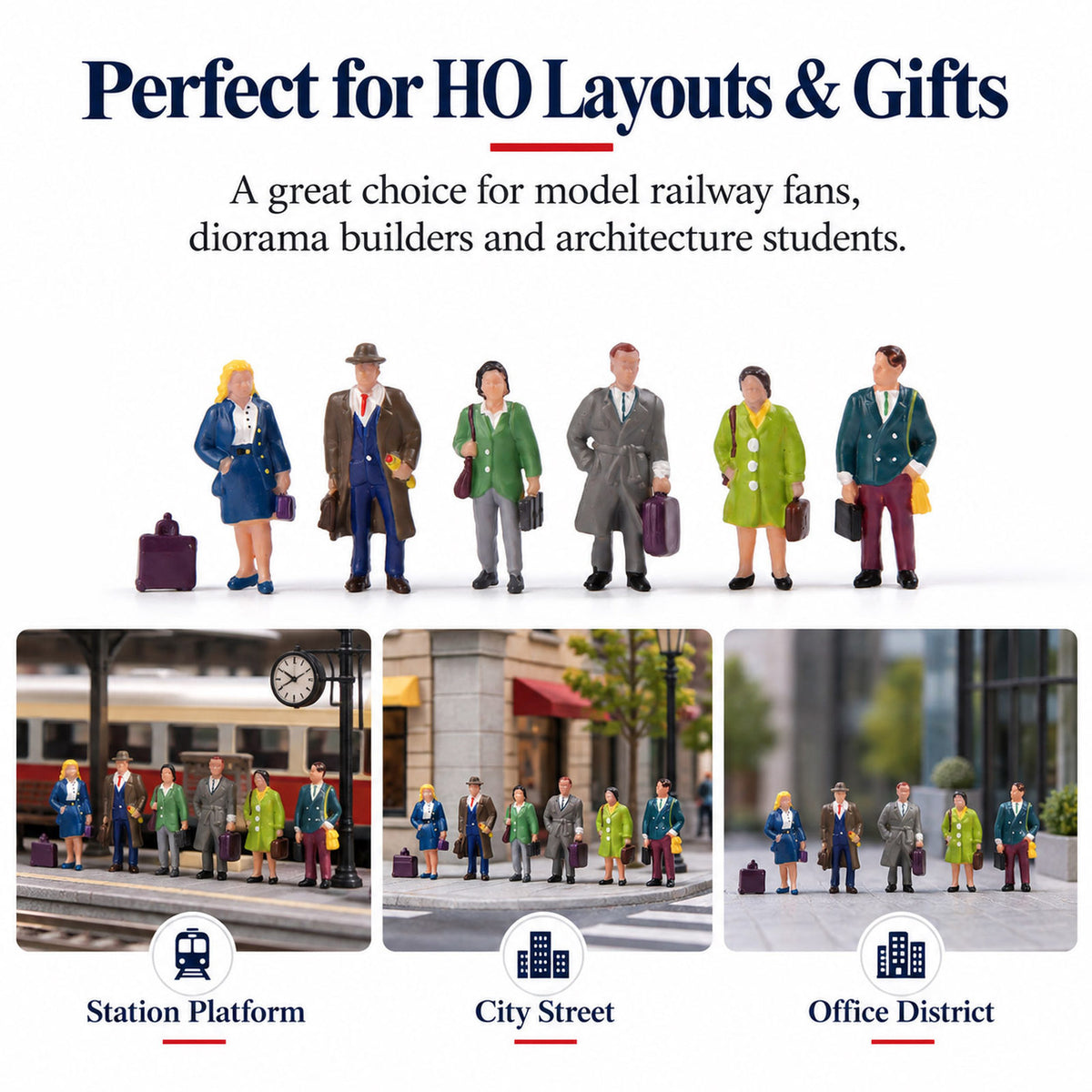 HFPHO6721 HO Scale 1:87 Model Railway Standing Commuter Figures Platform Crowds