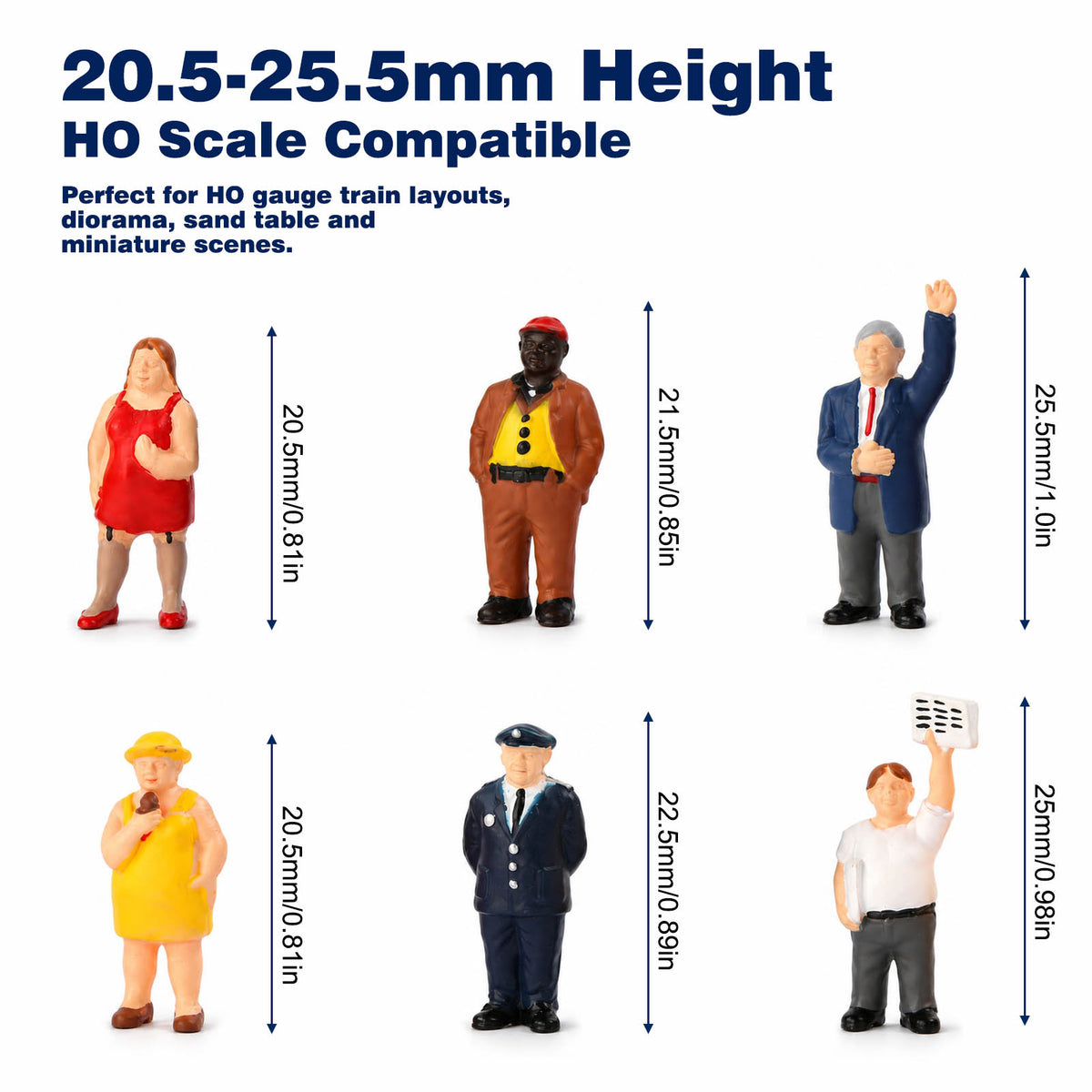 HFPHO6697 6pcs HO Scale 1:87 Model Railway Full Figured Folks Painted People