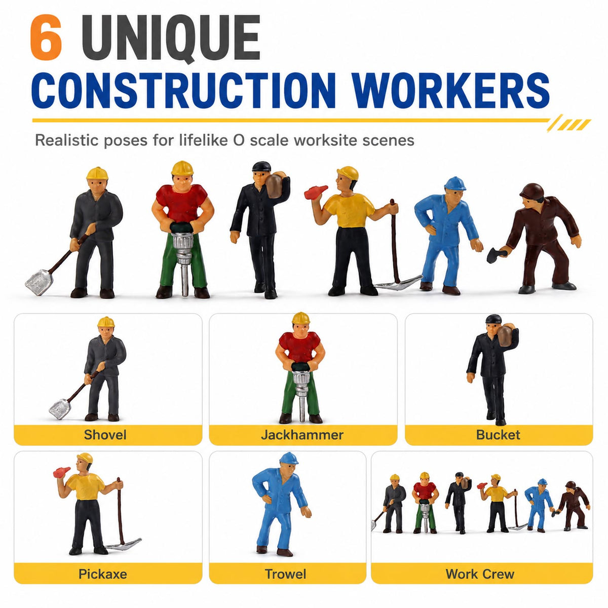 HFPO7053 6pcs O Scale 1:48 Model Trains Work Crew Painted People