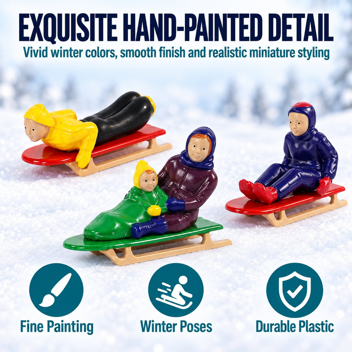 HFPO7056 One Pack O Scale 1:48 People on Sleigh for Winter Holiday Scene Christmas Village