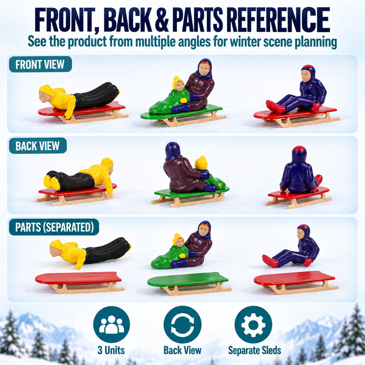 HFPO7056 One Pack O Scale 1:48 People on Sleigh for Winter Holiday Scene Christmas Village