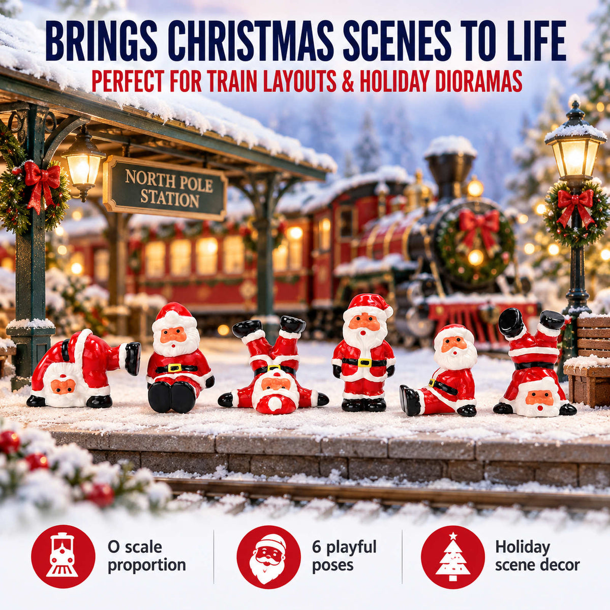 HFPO7057 6pcs O Scale 1:48 Model Railway Santa Claus Figure for Winter Scene Christmas Village