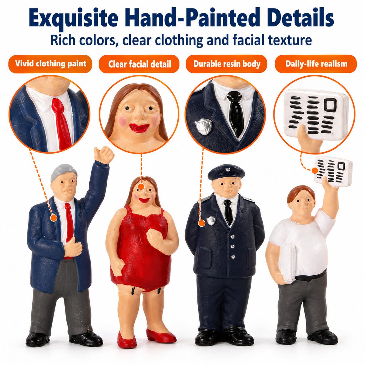 HFPO7062 6pcs O Scale 1:48 Model Railway Full Figured Folks Painted People