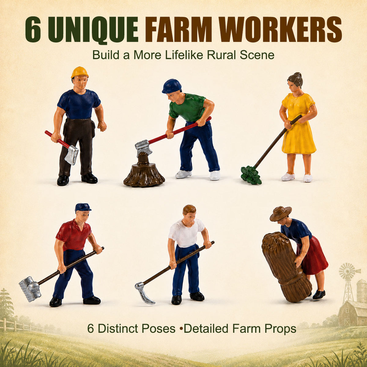 HFPO7064 6pcs O Scale 1:48 Model Train Farmer Figures Action People with Tool