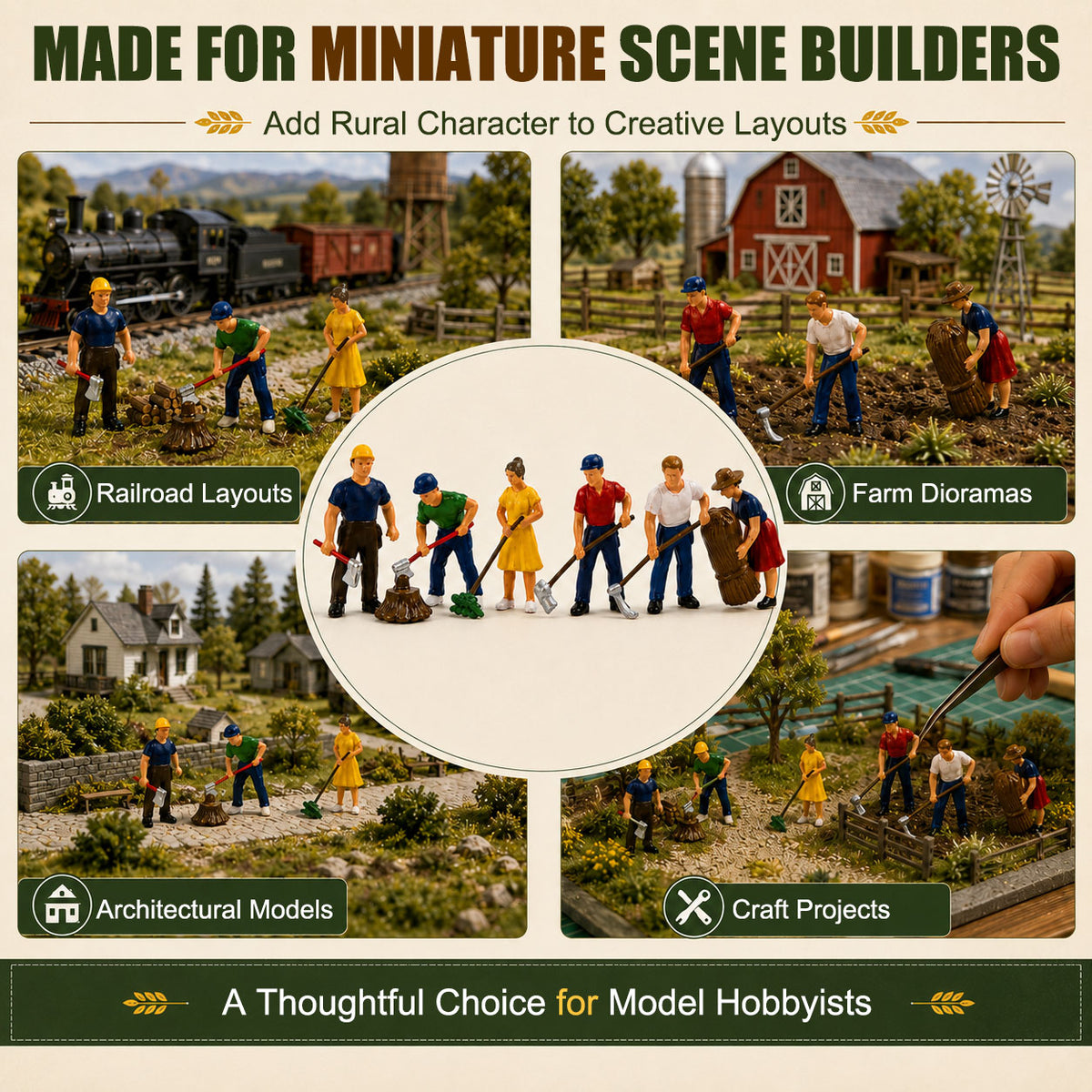 HFPO7064 6pcs O Scale 1:48 Model Train Farmer Figures Action People with Tool