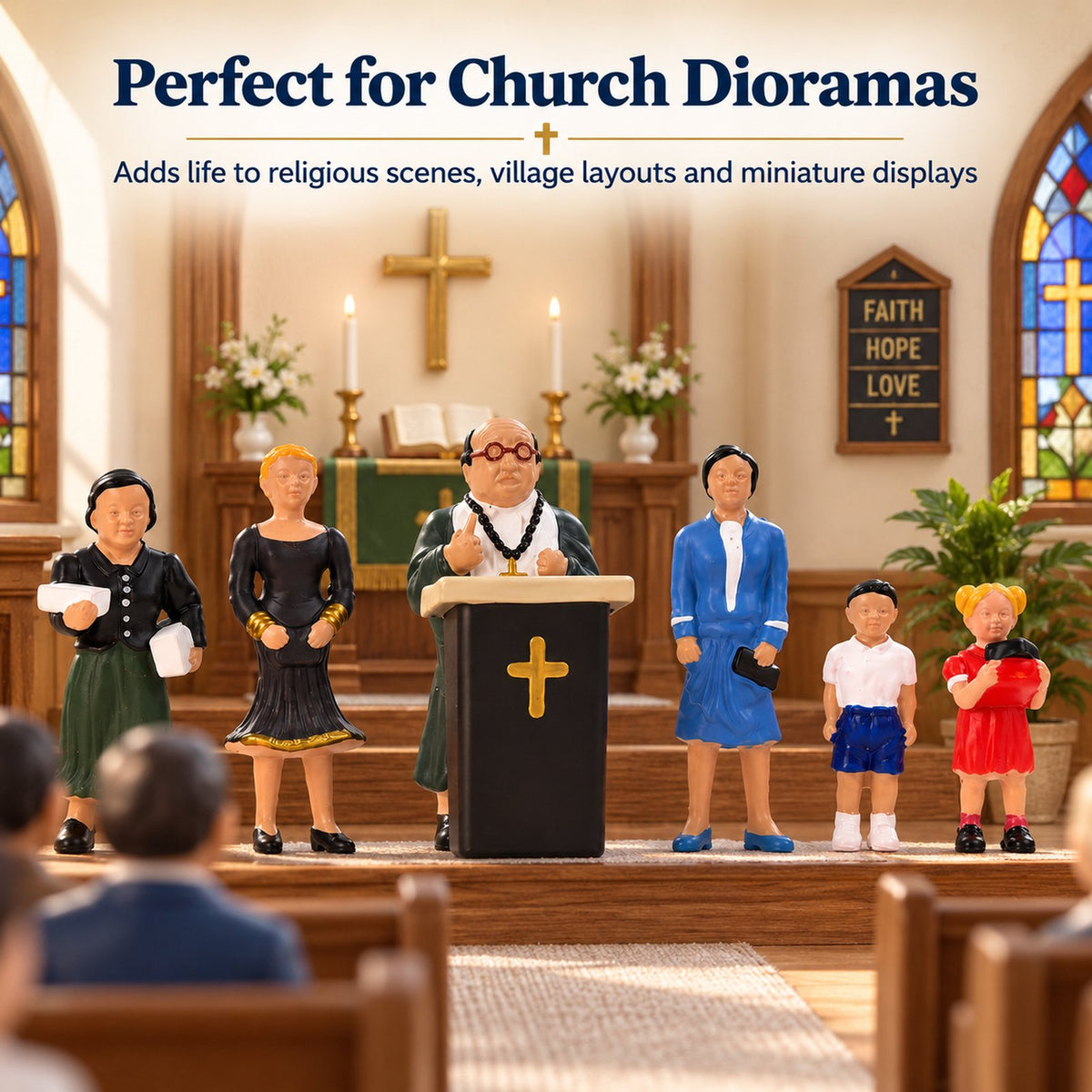 HFPO7069 6pcs O Scale 1:43 Model Railway Pastor & Congregation with Pulpit Figure