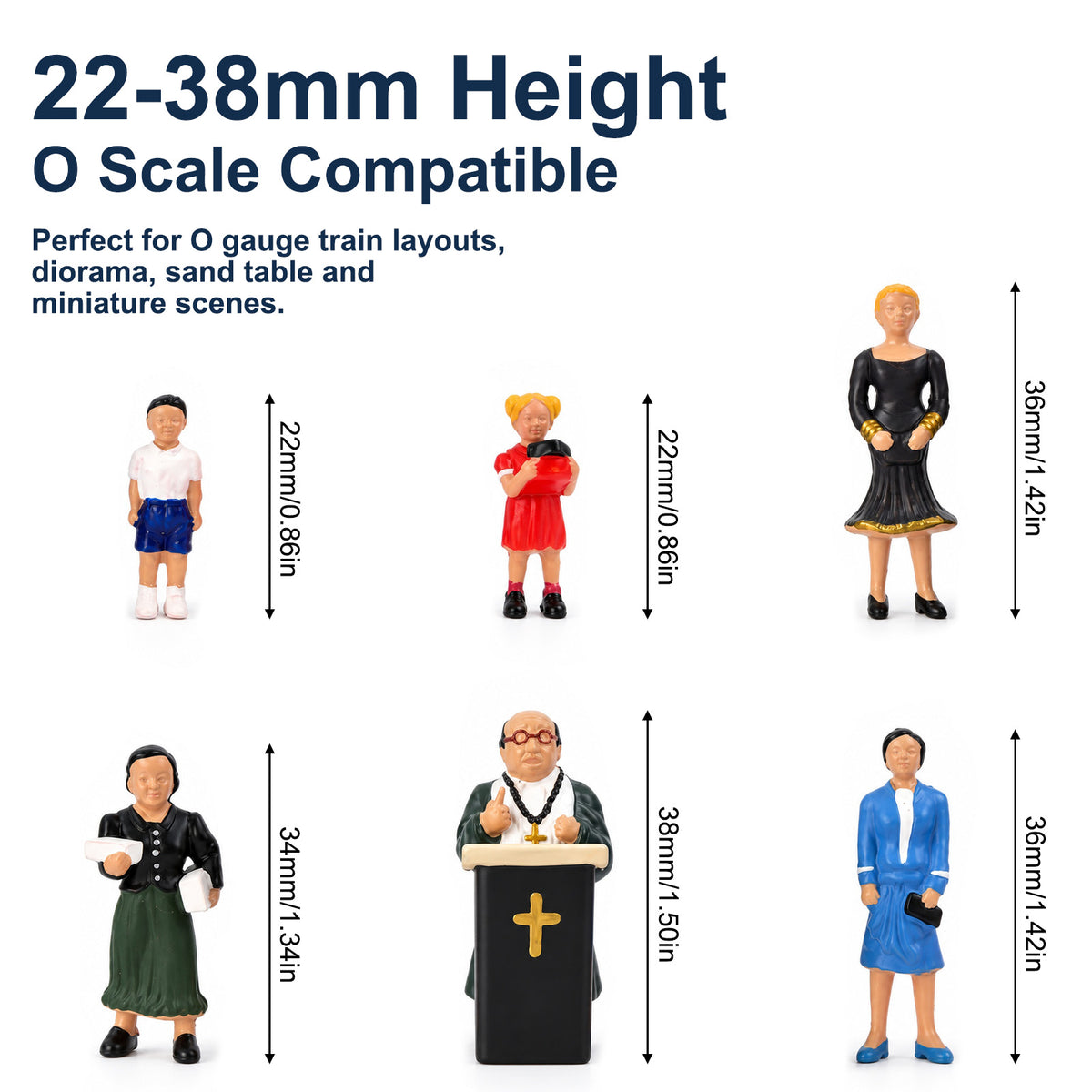HFPO7069 6pcs O Scale 1:43 Model Railway Pastor & Congregation with Pulpit Figure
