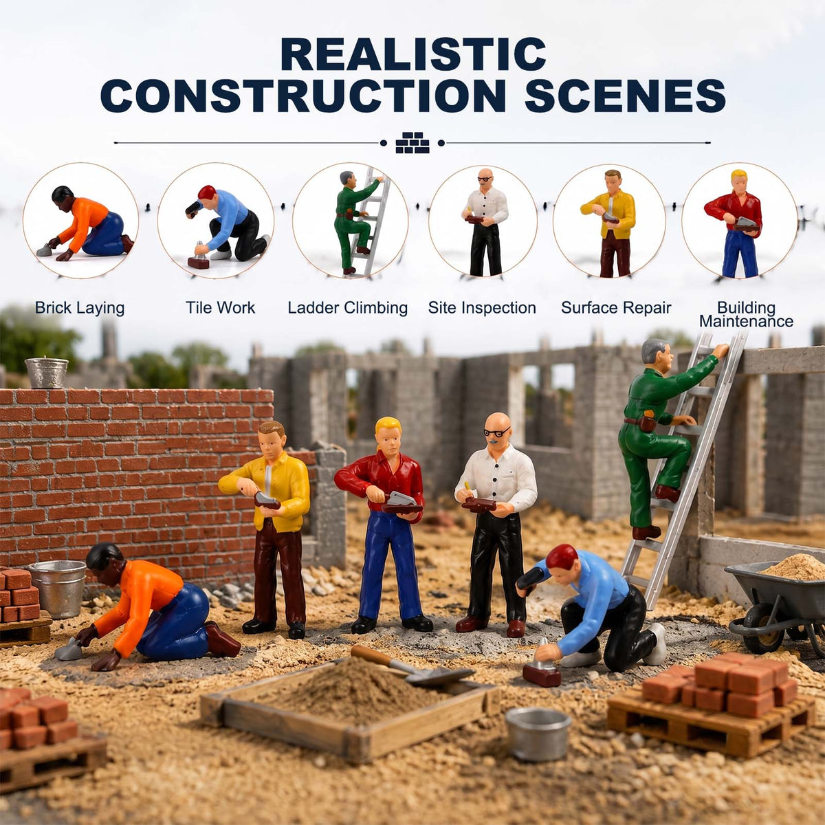 HFPO7181 6pcs O Scale 1:48 Model Trains Masons Bricklayers Construction Workers