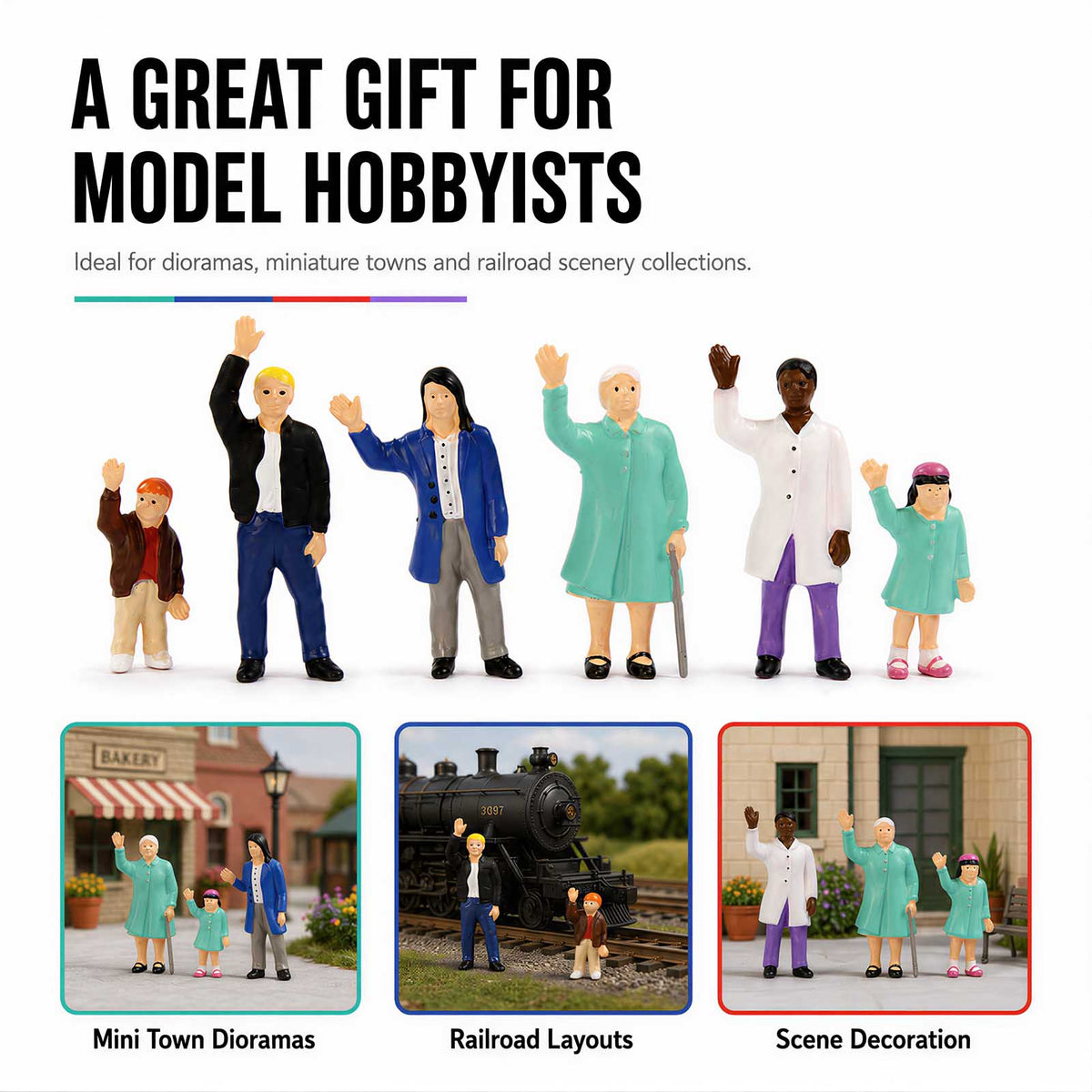 HFPO7182 6pcs O Scale 1:48 Model Railway People Waving Painted Figure