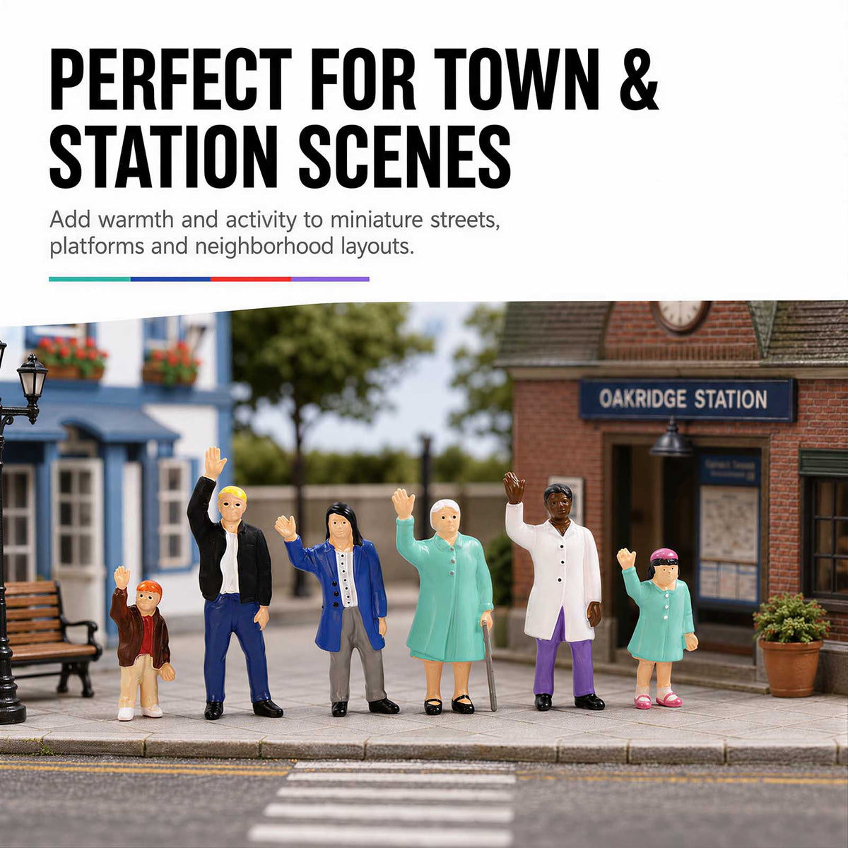 HFPO7182 6pcs O Scale 1:48 Model Railway People Waving Painted Figure